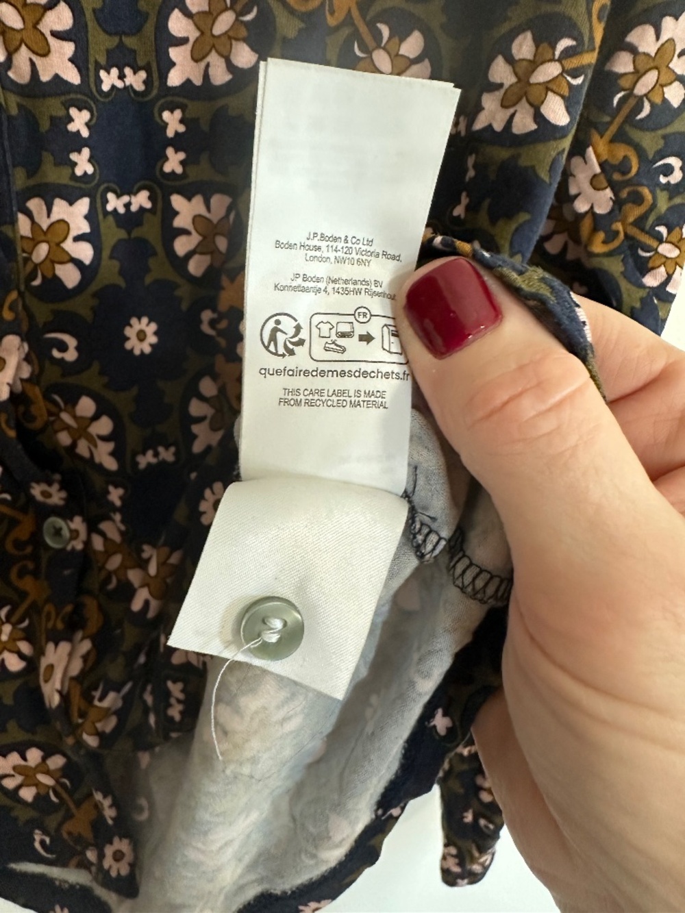Boden Button Down Floral Print Collared Shirt, Jersey Knit, US 10 - Picture 5 of 7